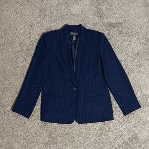 Vintage Laura Scott Women’s Pinstripe Blazer Navy Blue Size 14 Single Button
